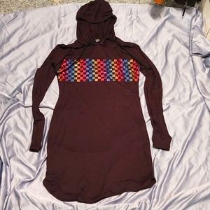Soft hoodie dress with metallic rainbow accent